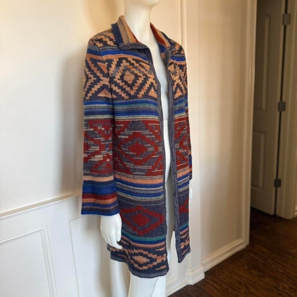 Spense Southwestern Knit Cardigan Sweater Coat Open Front Size Large - Picture 1 of 7